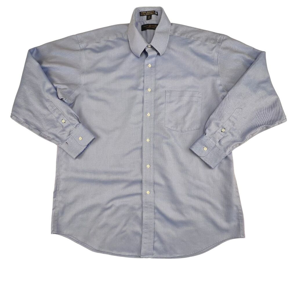 Tommy Hilfiger 16/33 Tommy Traveler Dress Shirt Light Blue Striped Office Wear